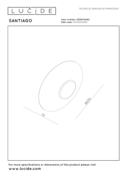 Lucide SANTIAGO - Lámpara de pared - Ø 23 cm - LED Regul. - CCT - 1x10W 2700K/4000K - Ámbar | Premium - técnico
